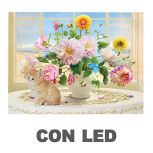 Quadro con led vaso di fiori bianco rettangolare cm40x30x1,8
