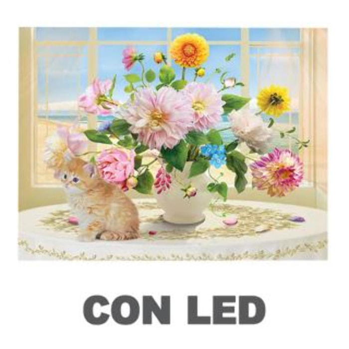 Quadro con led vaso di fiori bianco rettangolare cm40x30x1,8