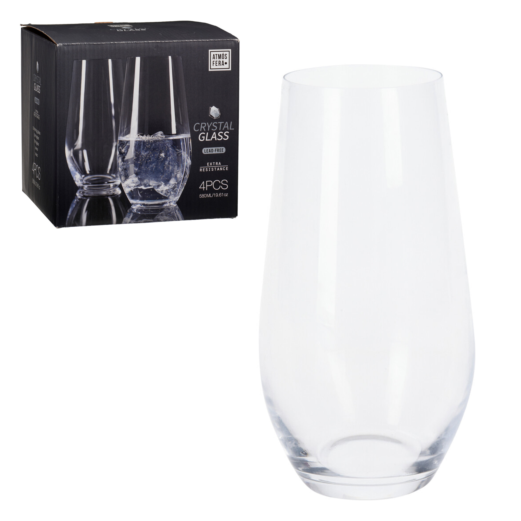 Juego de 4 vasos de cristal transparente de 580ml