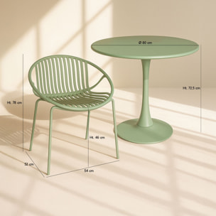 Ensemble de repas table et 4 fauteuils en polypropylène vert CALYPSO