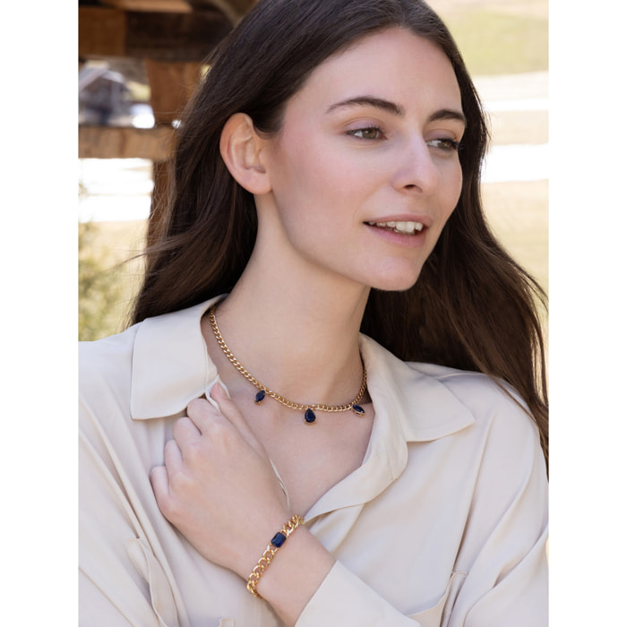 Bracciale U.S. Polo Assn. Catena in metallo dorato con zaffiro blu scuro