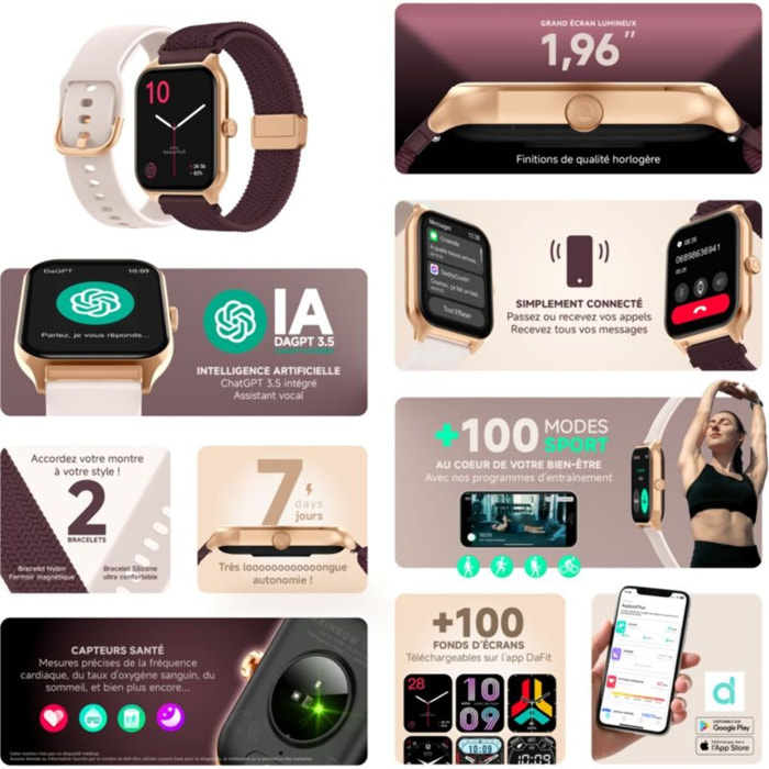 Montre connectée ECHO Rainbow ProS OrRose Silicone+BordeauNylo