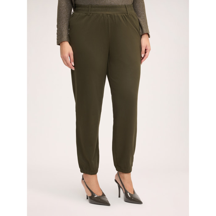 Fiorella Rubino - Pantaloni jogger con vita elastica e polsini a costine - Verde militare