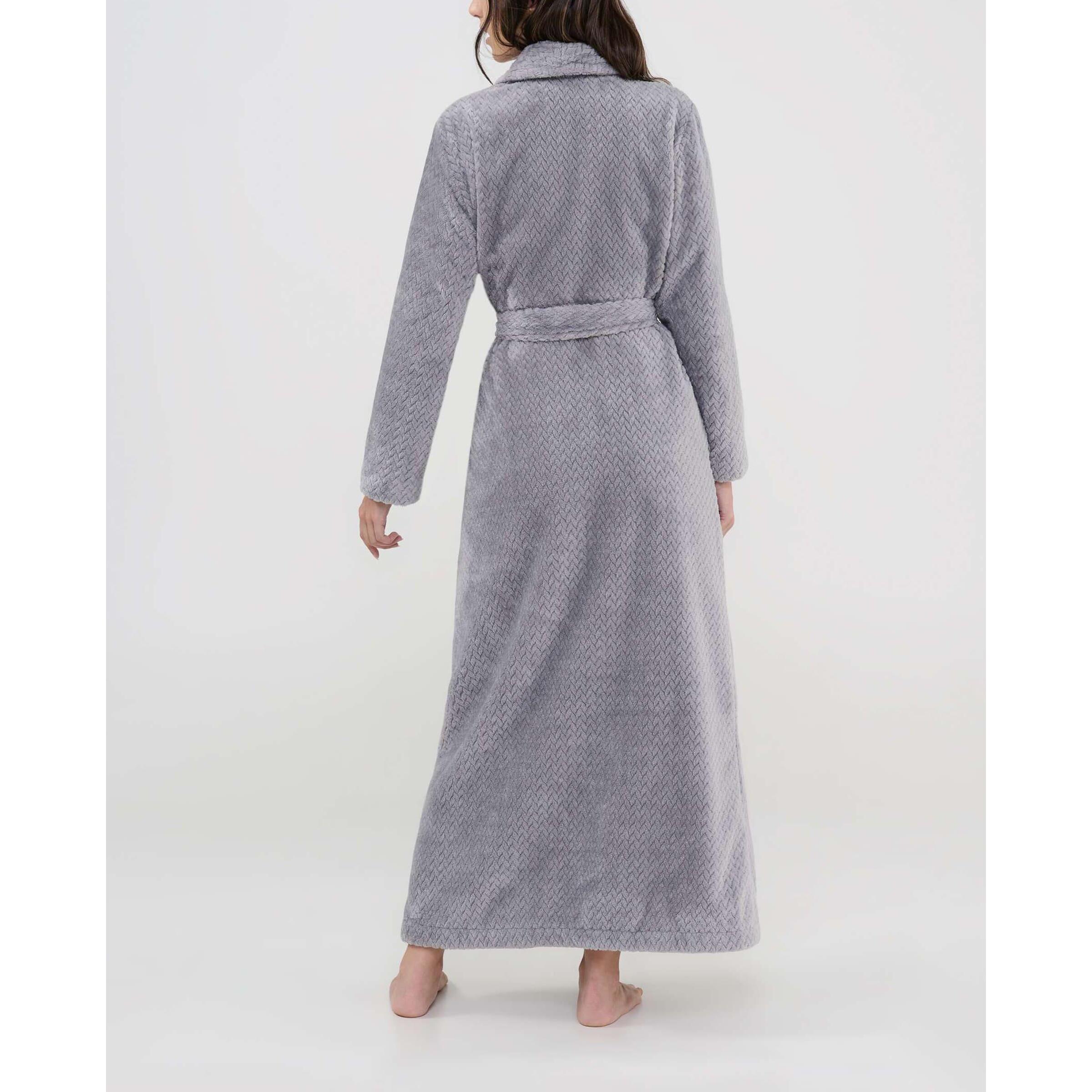 Bata mujer Jacquard, largura máxima, de estilo clásico, botones, prácticos bolsillos laterales, cinturón y manga larga