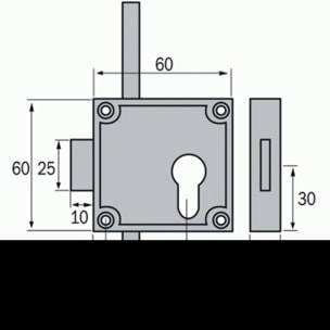 Serrure espagnolette 3 points 5464 nickelée VACHETTE pour 1/2 cylindre profil européen réversible - 12115000