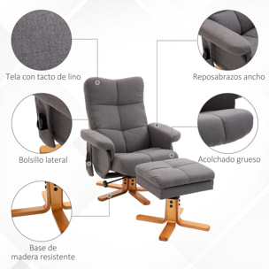 Sillón Relax Reclinable con Reposapiés Sillón de Masaje Eléctrico de PU con 10 Puntos de Masaje Función Reclinable Giratorio 360° Mando a Distancia Bolsillo Lateral Salón Oficina Gris Oscuro