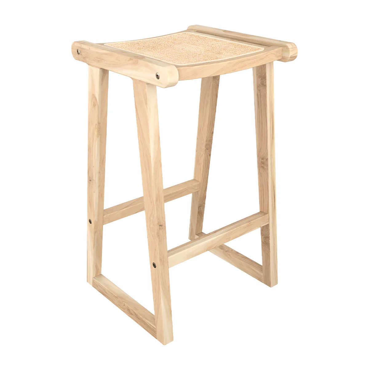 Tabouret pour îlot central 66 cm en teck et rotin naturel - Haida