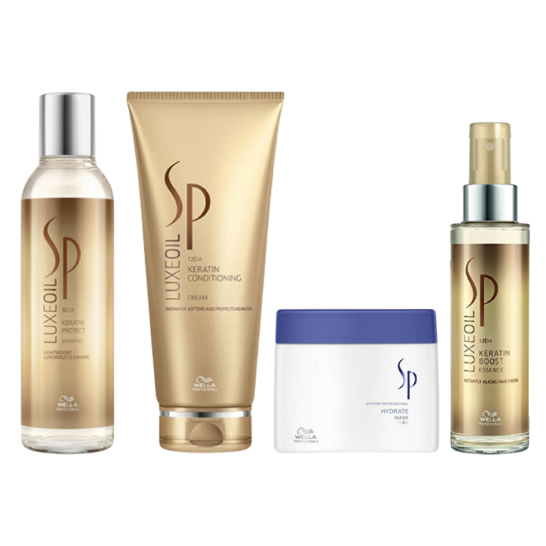 WELLA SYSTEM PROFESSIONAL Kit Luxe Oil Keratin Protect Shampoo 200ml + Conditioning Cream 200ml + Hydrate Mask 400ml + Boost Essence 100ml