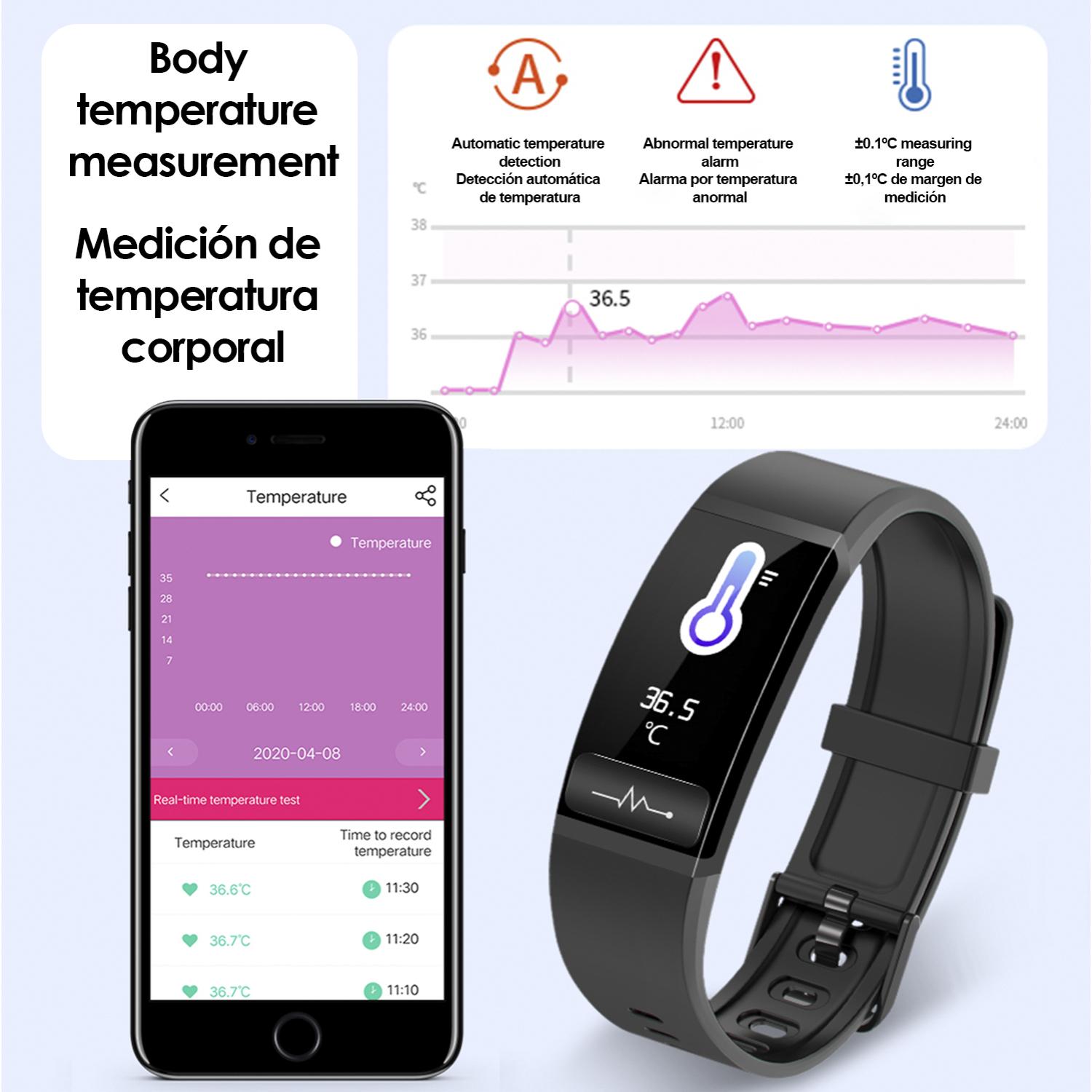 Pulsera inteligente M8 con temperatura corporal, tensión, oxígeno en sangre y modo multideporte