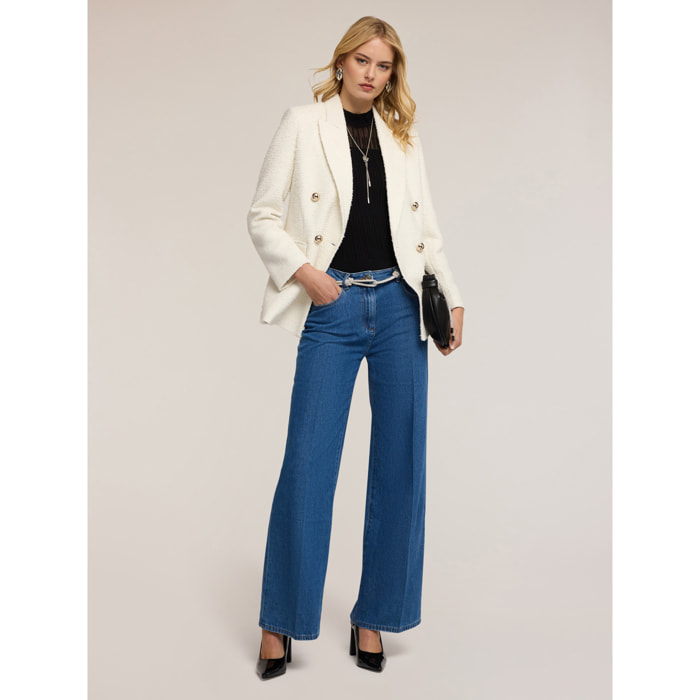 Motivi - Jeans palazzo a vita alta con piega stirata - Blu