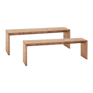 Pack 2 bancs en bois massif ton chêne foncé de différentes tailles