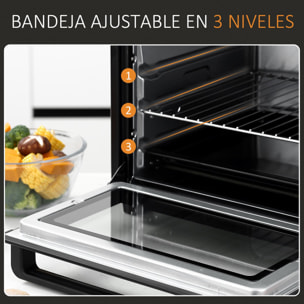 HOMCOM Horno Eléctrico Sobremesa 32L 1600W con 3 Modos de Calor Temperatura hasta 230 ℃ Temporizador Bandeja de Horneado Ajustable de 3 Niveles 52,2x38,1x33,5 cm Negro