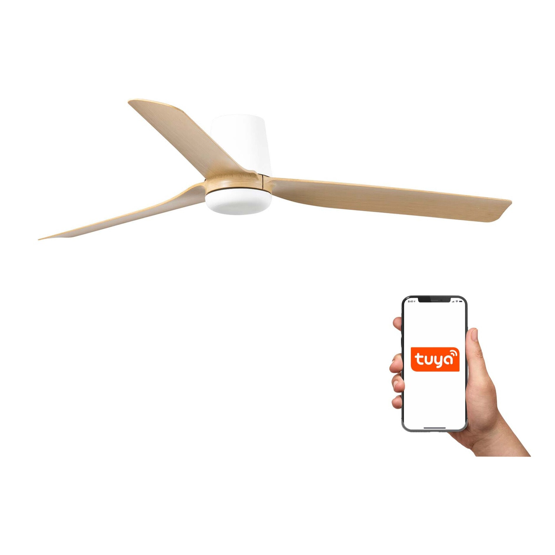 PUNT TUB M Ventilateur de plafond blanc/bois clair TUYA