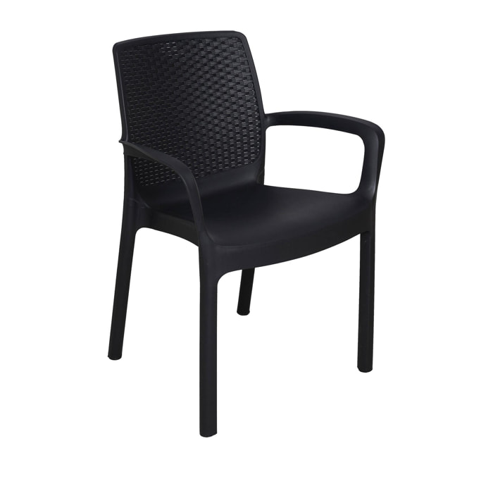 Sedia da esterno Torino, Seduta da giardino, Sedia per tavolo da pranzo, Poltrona outdoor effetto rattan, 100 % Made in Italy, Cm 54x60h82, Antracite