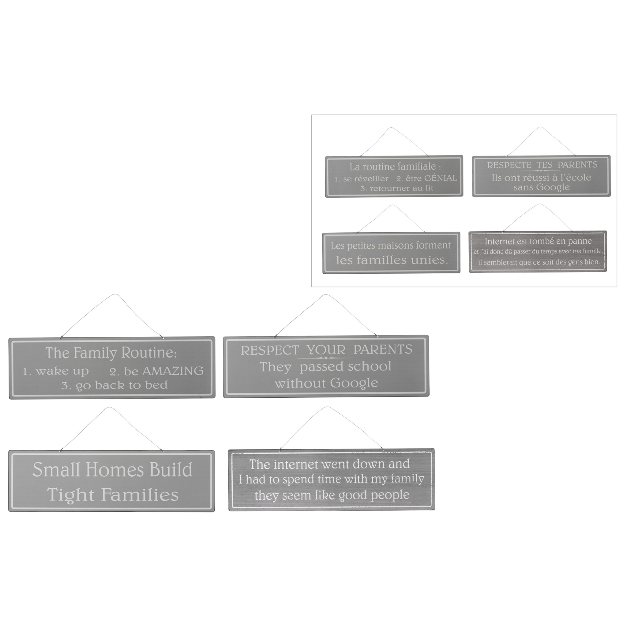 J-Line pancarte Mix 1 Anglais/Francais - métal - gris/blanc - 4 pcs