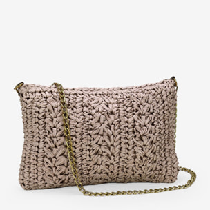 Bolso de rafia marrón con asa de cadena