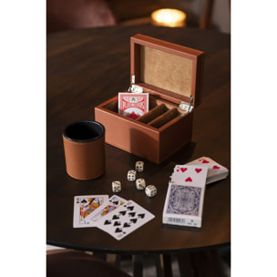 J-Line boîte jeux de cartes - simili cuir - cognac