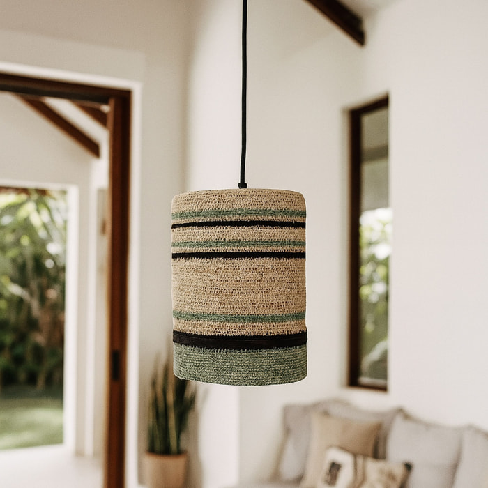 Suspension en jonc de mer naturel et vert BARBADE