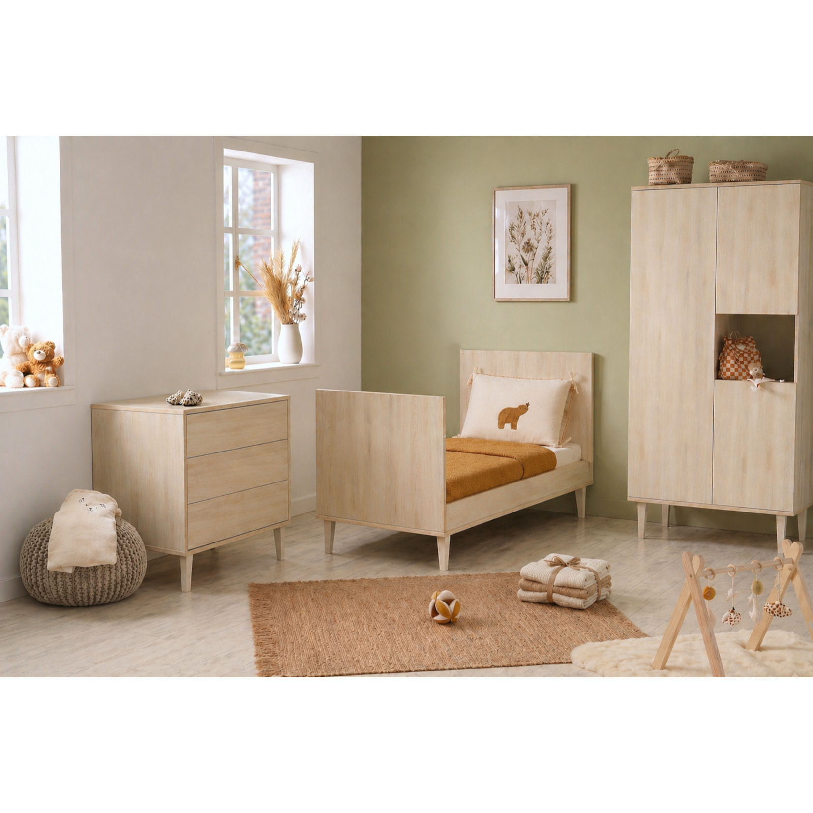Lit bébé évolutif 70x140 sur pieds- Little Big Bed en bois décor hêtre cendré