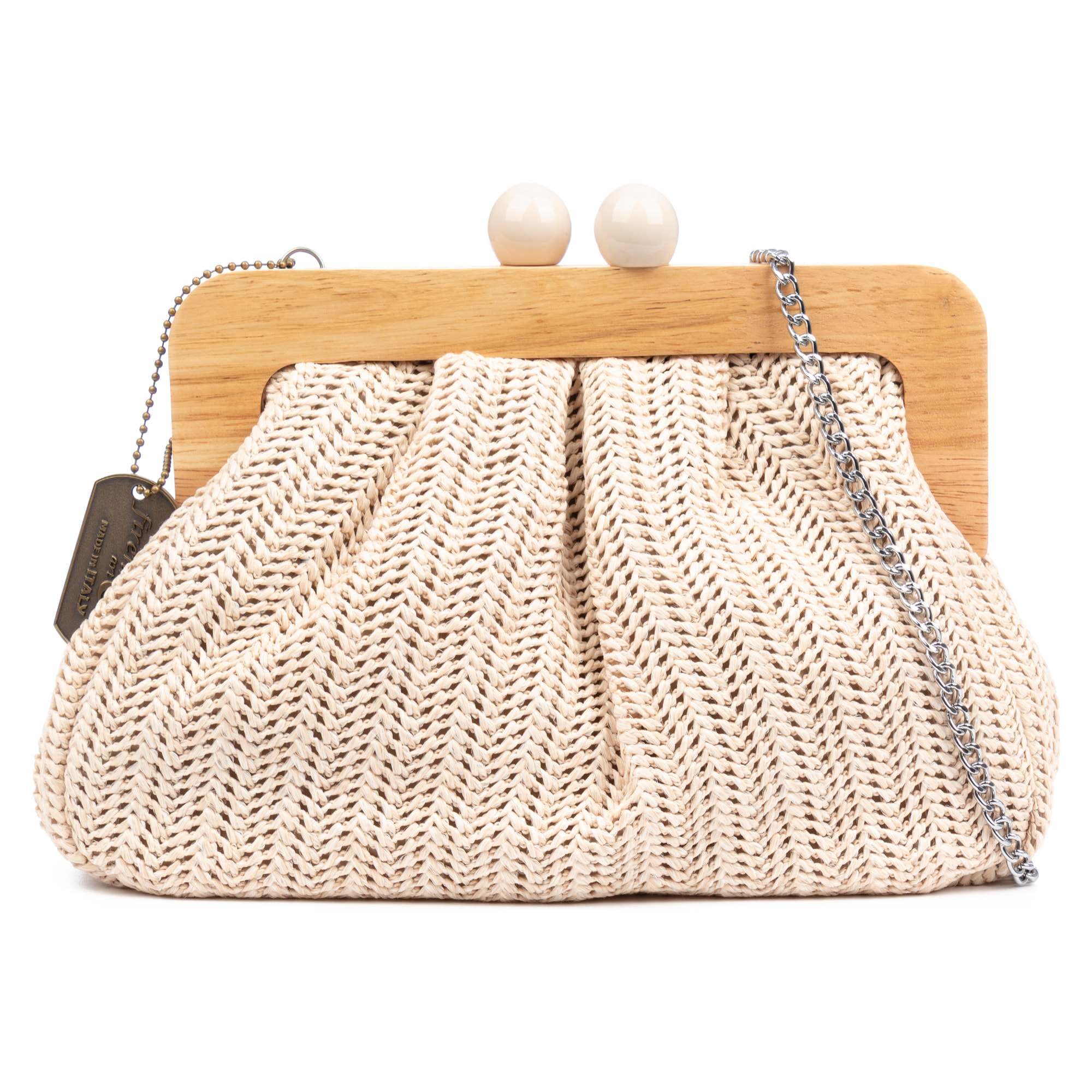 Benestare Bolso bandolera Mujer. Tela con detalles de madera natural y piel sintética.
