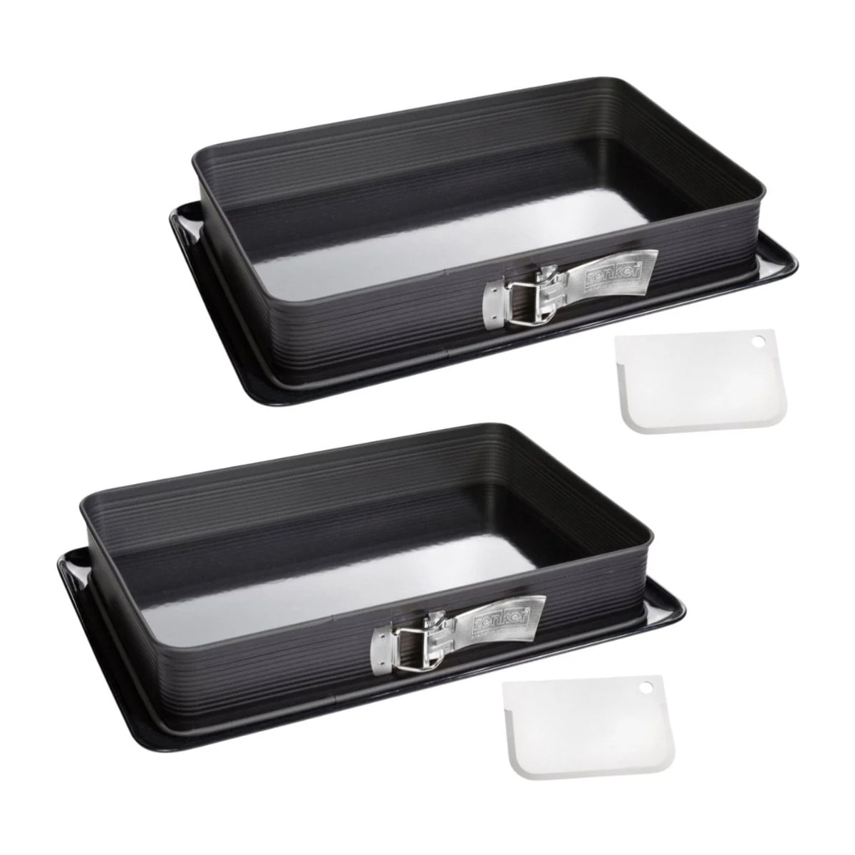 Ensemble de 2 Moules à charnière rectangulaire en acier émaillé et sa spatule 42 x 29 cm Zenker Deluxe