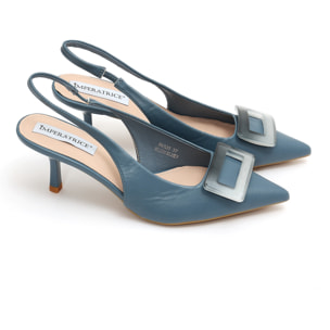 Dècolletè slingback in simil pelle con applicazione sulla punta