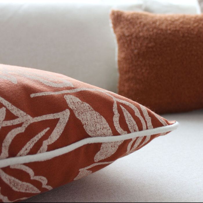 Coussin déhoussable en coton recyclé Chambray - Terracotta