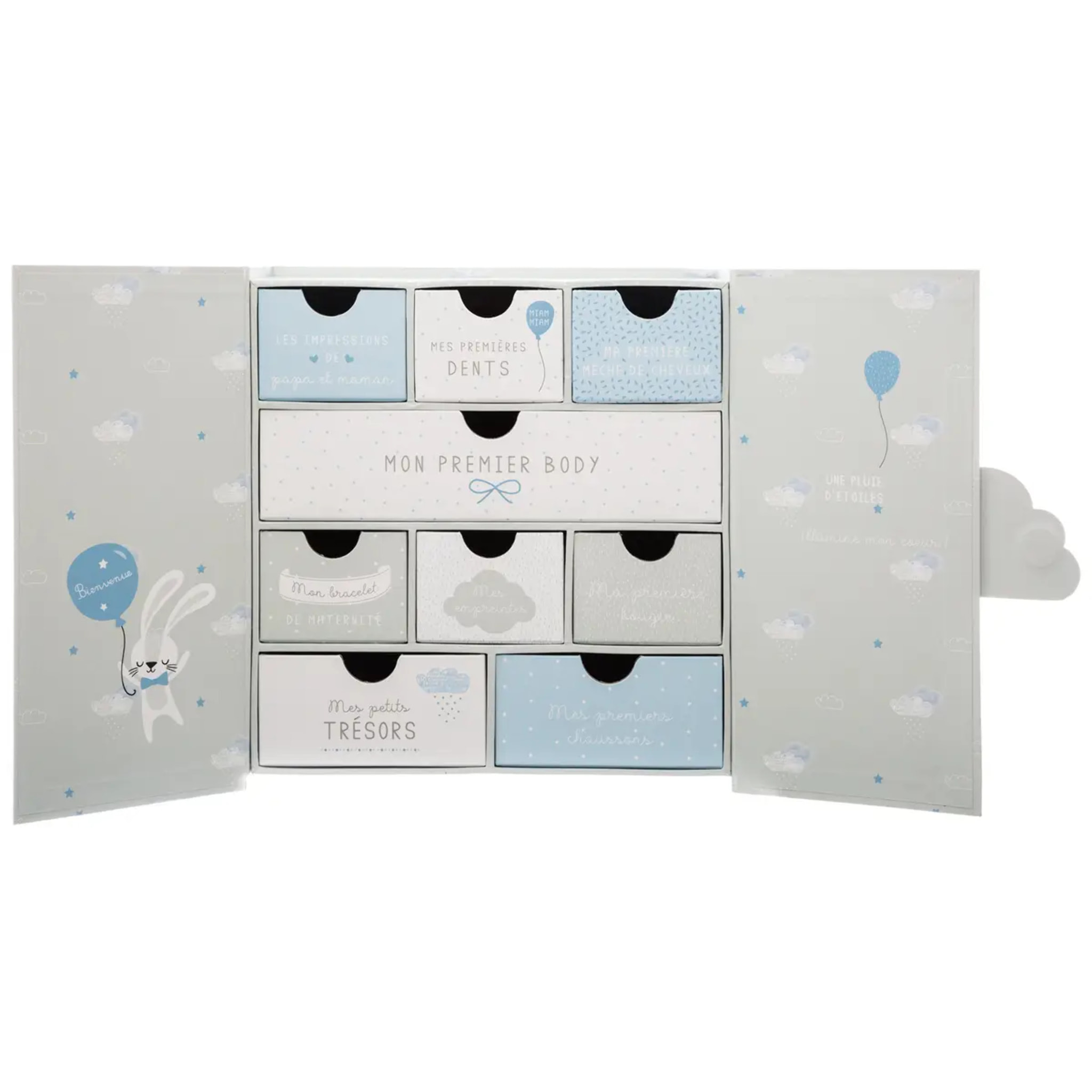 Coffret de naissance souvenirs nuage 9 tiroirs PPR