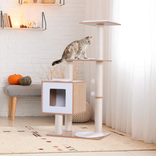 árbol Rascador para Gatos de Madera 71,5x49,5x120 cm con Cueva y Postes de Sisal