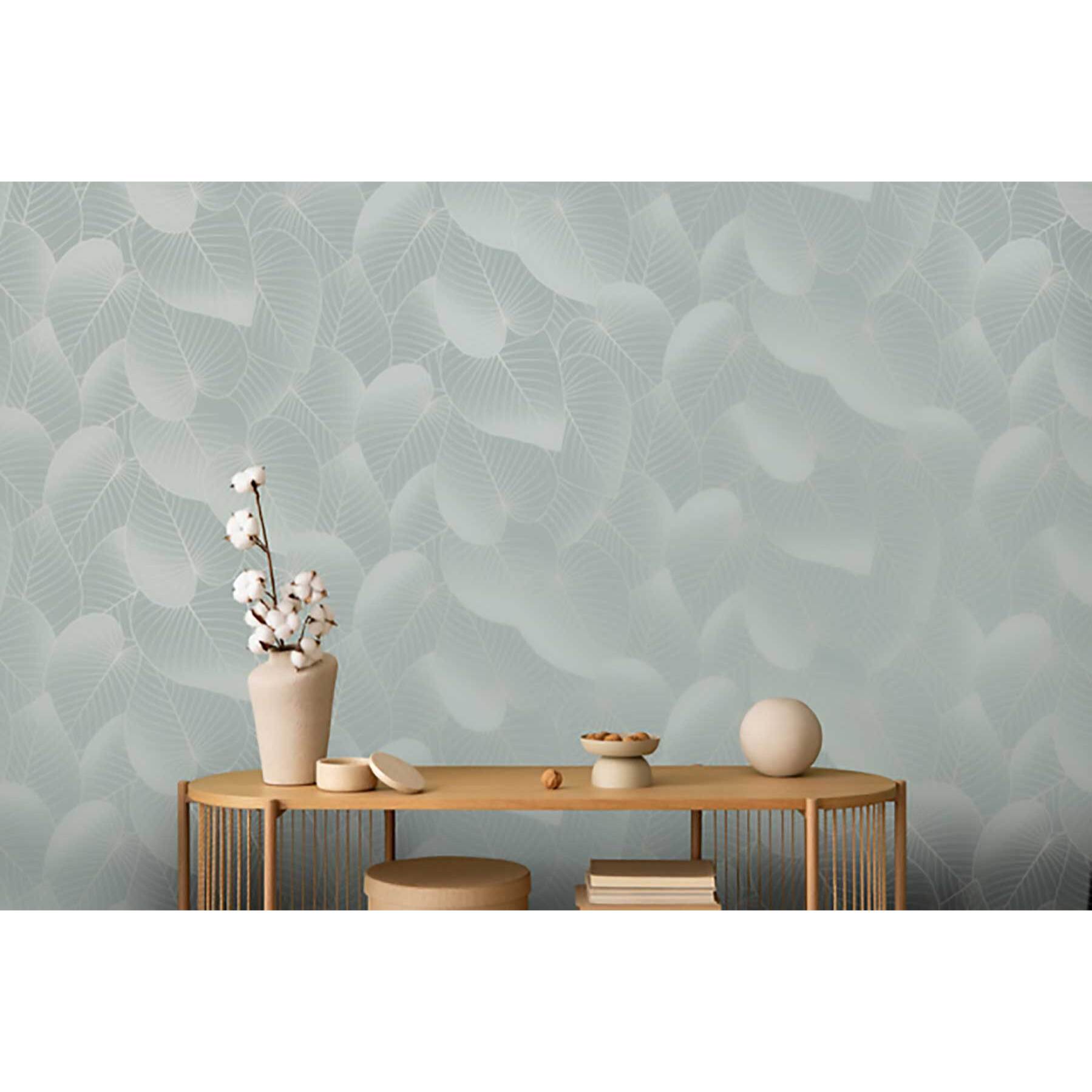 Papier peint feuilles tropicales bleu glacier