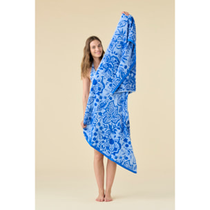 Telo mare 90x170 cm in spugna velour blu con stampa acquerello Noidinotte