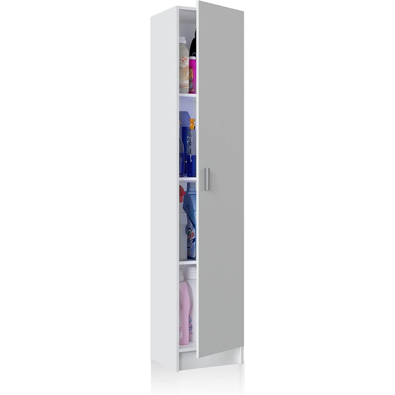 Armadio Armadietto Multiuso A Colonna con 1 Anta e 4 Ripiani Ingresso Camera da Letto Bagno Design Moderno Minimal Modulare 180 x 37 x 37 cm Bianco