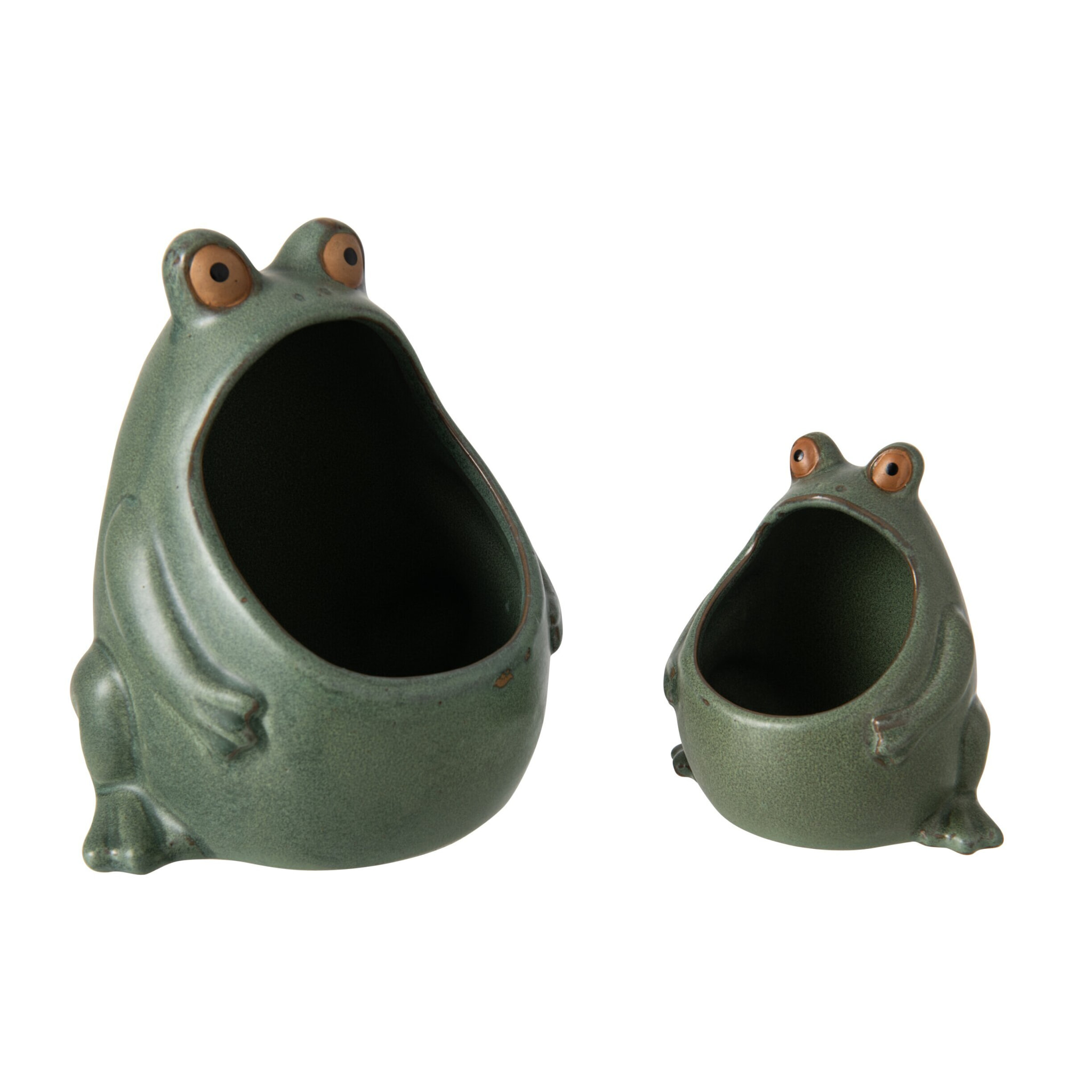 J-Line Cache-pot grenouille - grès - gris vert - large