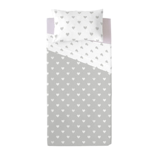 Cool Kids - Juego de Sábanas Estampadas - Infantil - Incluye 1 Funda de Almohada - 100% Algodón - Corazones