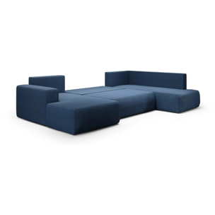 NALA - Canapé panoramique droit 5 places en tissu bleu foncé