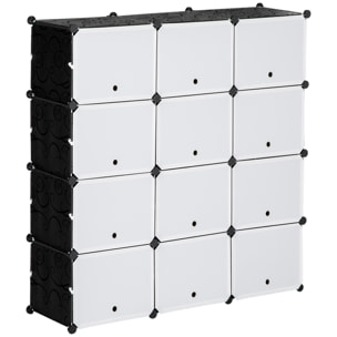 Armario Modular de Plástico Cajas de Zapatos con 12 Cubos Zapatero Organizador para Entrada Pasillo Dormitorio 125x32x125 cm Negro y Blanco