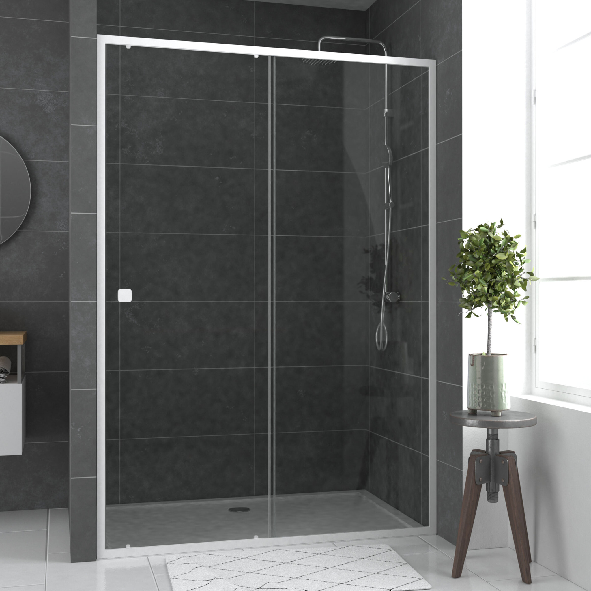 Porte de douche coulissante blanc 140x185cm - extensible - WHITY slide 140