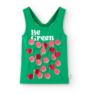 Camiseta de tirantes niña estampada, cuello redondo, verde