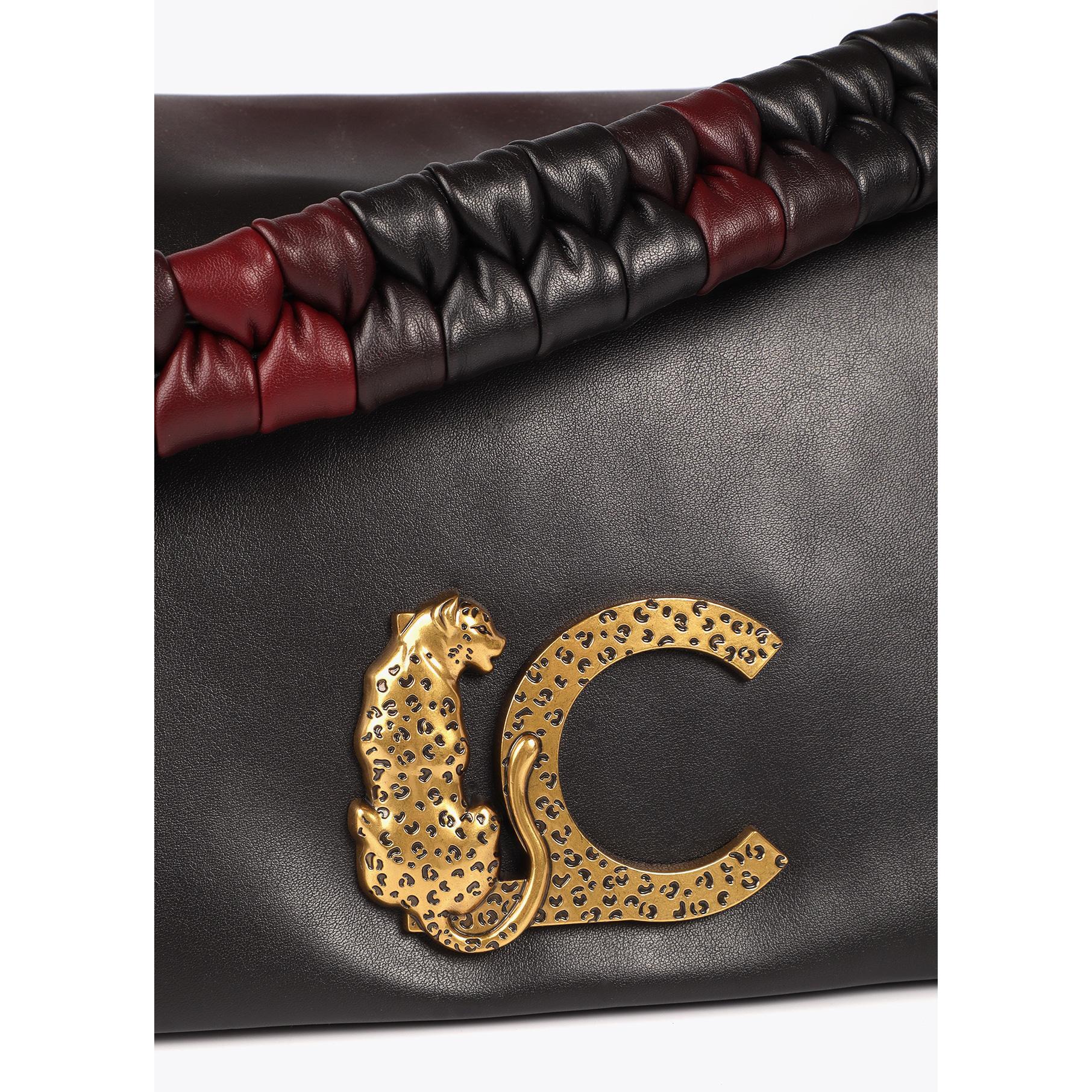 Borsa a tracolla con patta e manico annodato. Logo LC leopardo