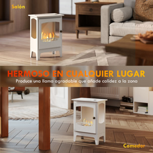 Chimenea de Bioetanol de Pie Estufa de Bioetanol con Tanque de 1,2 L Apagallamas de Acero Inoxidable Tiempo de Combustión 3H para Interiores 20-25 m² 39x26x54 cm Blanco