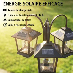 Lampadaire solaire LED 3 têtes capteur auto H.188 cm noir