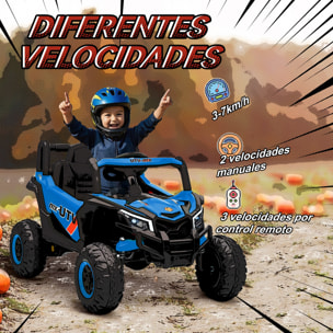 Coche Eléctrico para Niños 12V, Coche de Batería UTV con 2 Motores, Control Remoto 2,4G, Velocidad hasta 7 km/h, Sistema de Suspensión, Faros, USB, para Niños de +3 Años, Azul