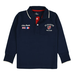 Polo jersey manica lunga con ricami logo Polo Club St Martin Blu