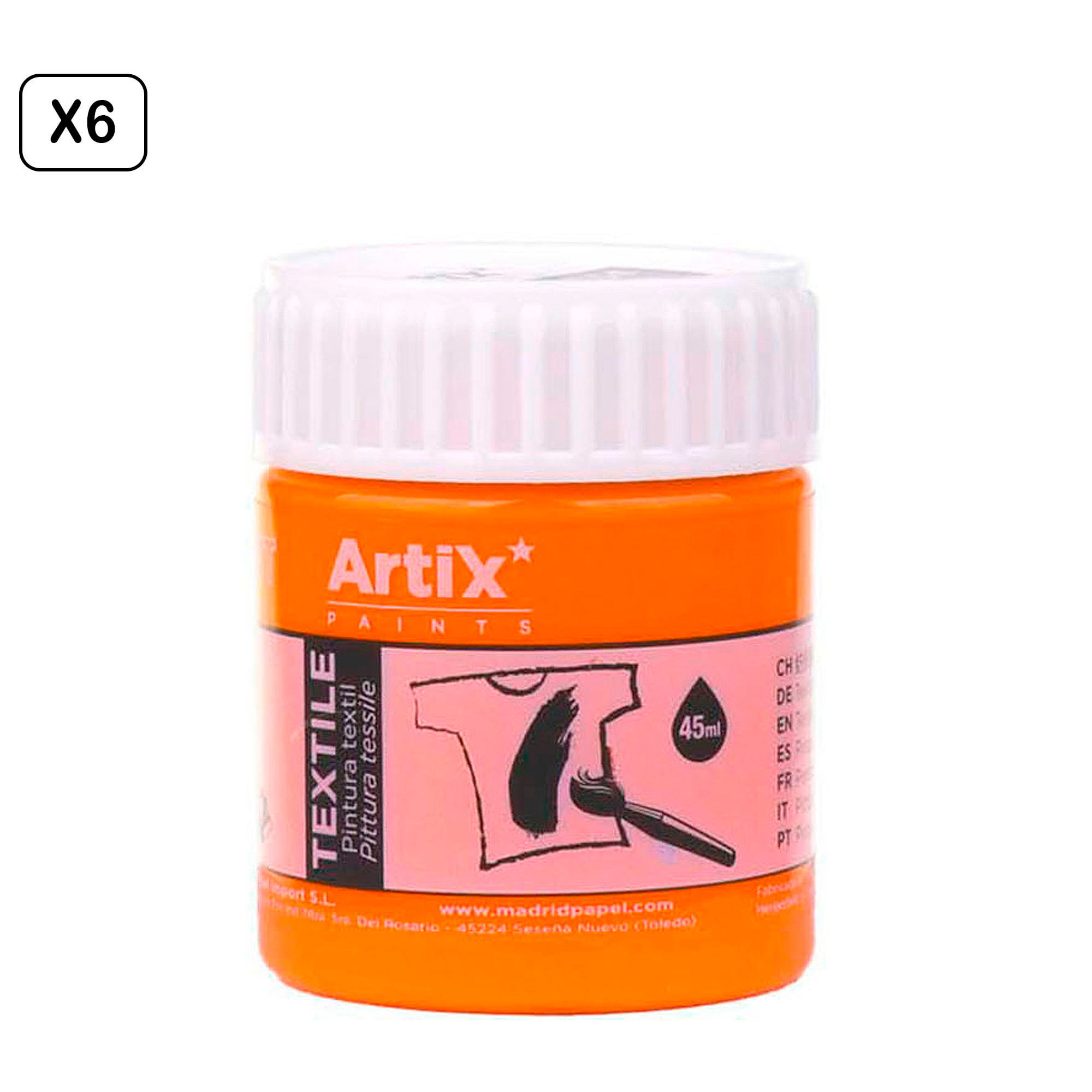 Pack 6 Uds. PINTURA TEXTIL NARANJA 45 ml