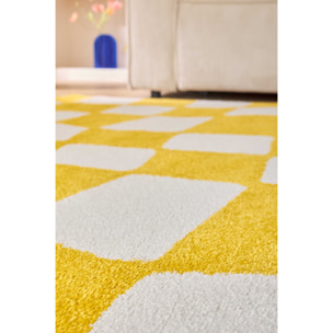 GROOVY - Tapis rétro coloré style seventies - Confortable et moelleux - Jaune