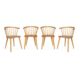 Lot de 4 chaises naturelles à barreaux en bois et contreplaqué. Paula. L 51 x P 53 x H 75cm