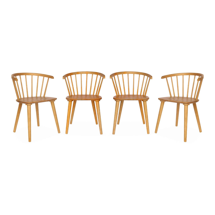 Lot de 4 chaises naturelles à barreaux en bois et contreplaqué. Paula. L 51 x P 53 x H 75cm