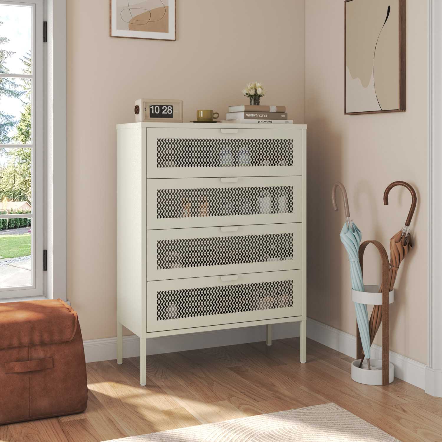 Meuble à chaussures 4 portes en métal blanc EMMA