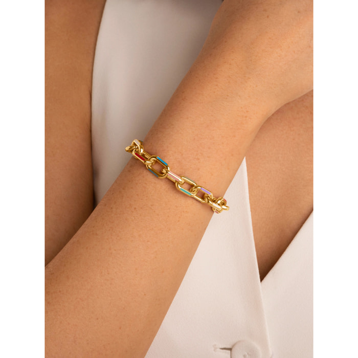 Pulsera Link Rainbow Enamel Acero Baño Oro