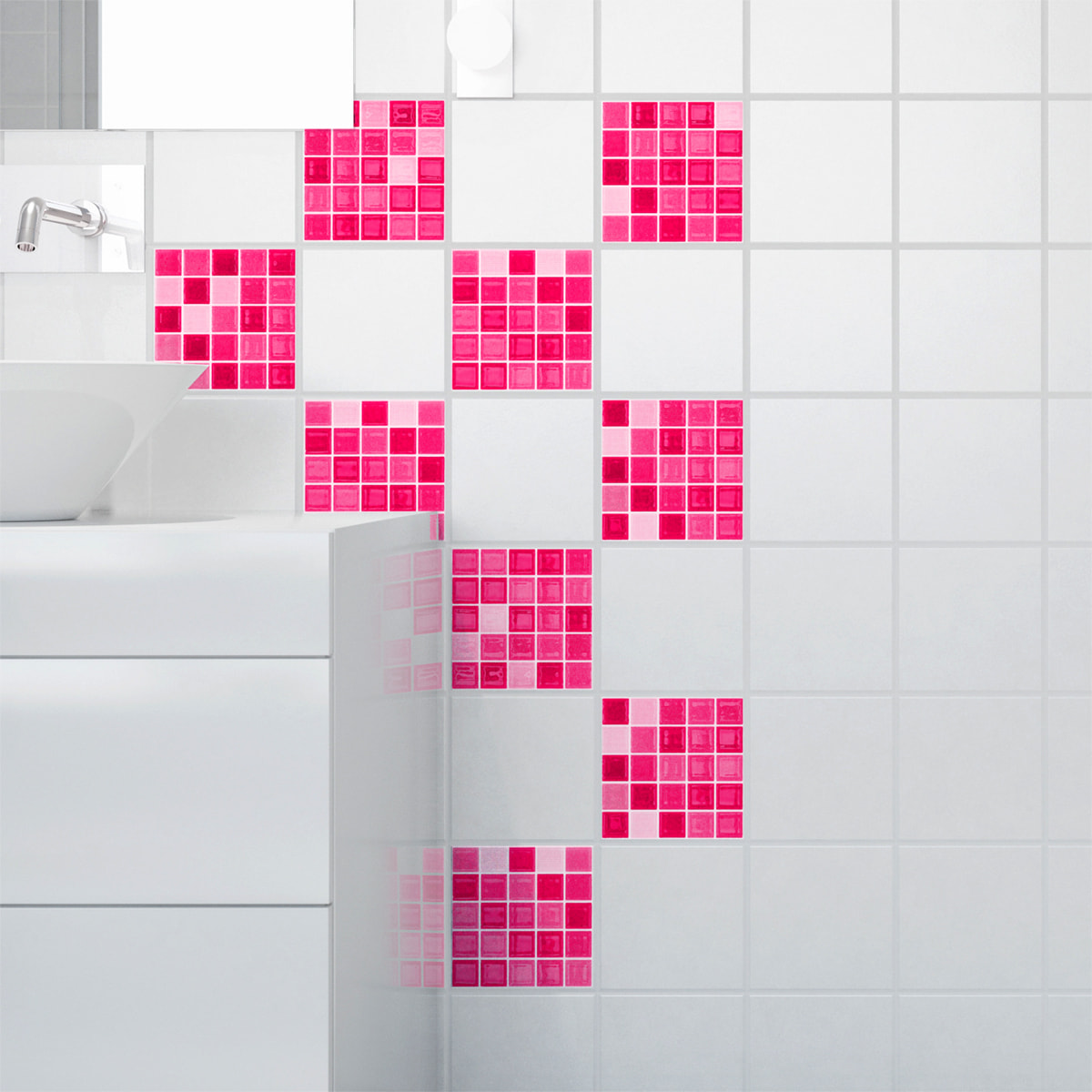 Stickers muraux - Sticker Mural Carrelage adhésif Cuisine Salle de Bain - 9 STICKERS CARRELAGES AZULEJOS MOSAÏQUES NUANCE DE ROSE